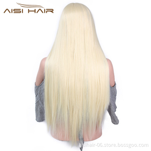 Aisi Hair Long Silky Straight Blonde Wig Heat Synthetic Resistant Fiber Lace Front Wig Middle Part Lace Frontal Wigs For Women